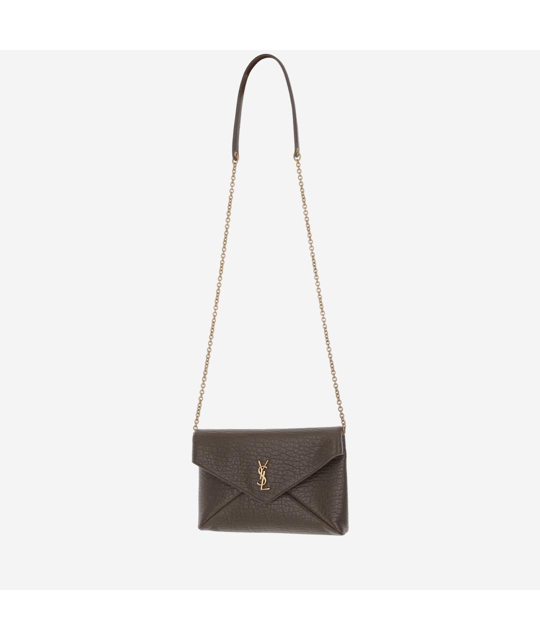 SAINT LAURENT Коричневая кожаная сумка через плечо, фото 2