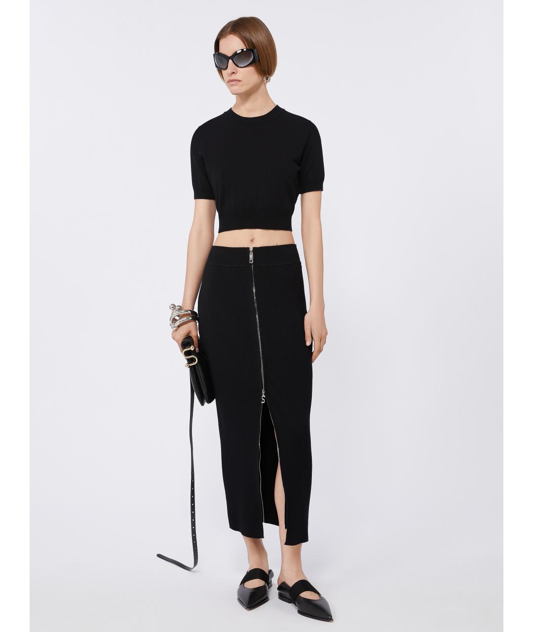 SPORTMAX Черная юбка миди, фото 2