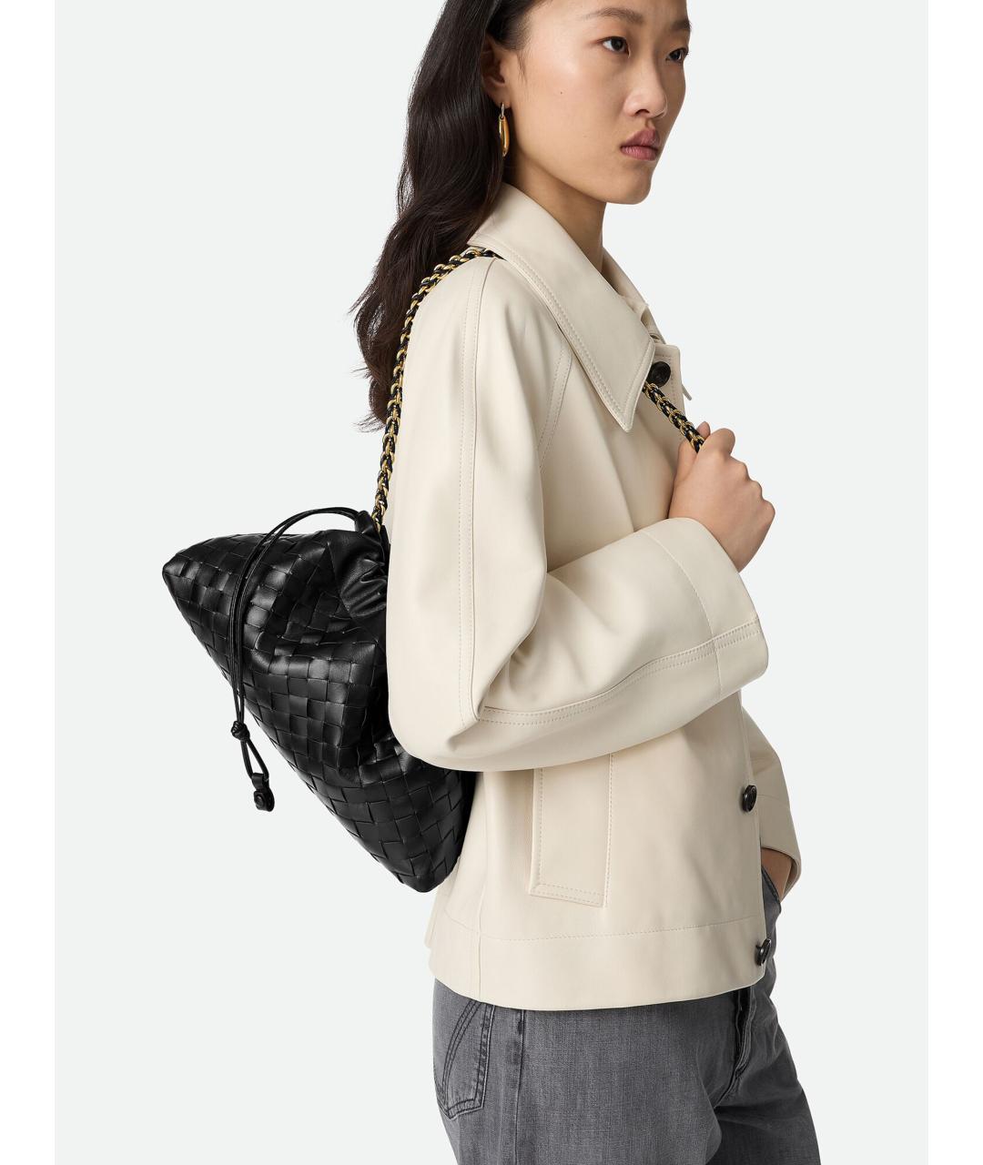 BOTTEGA VENETA Черная кожаная сумка через плечо, фото 2
