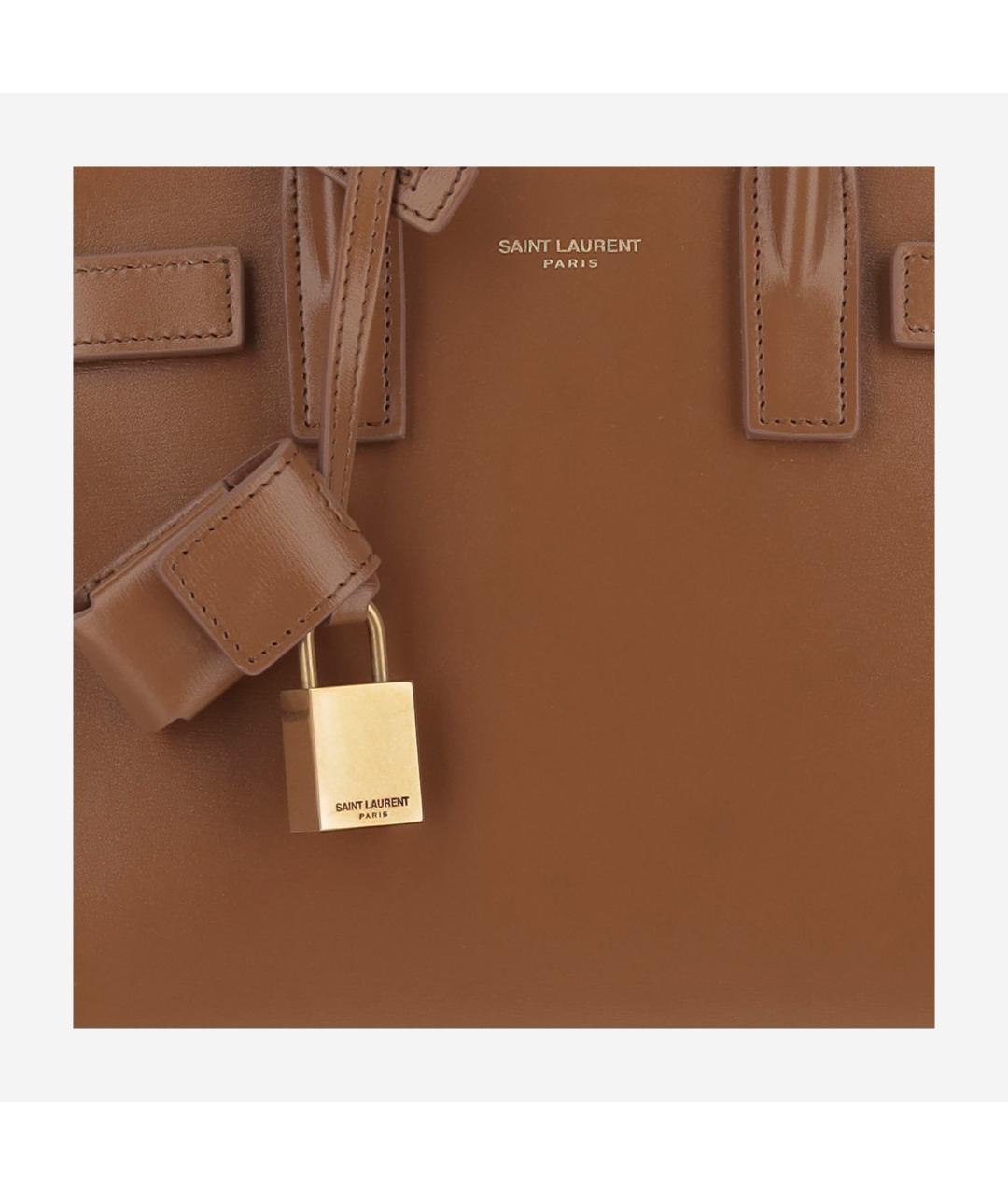 SAINT LAURENT Коричневая кожаная сумка тоут, фото 5