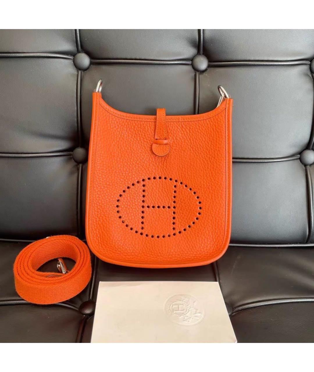 HERMES Оранжевая кожаная сумка через плечо, фото 5