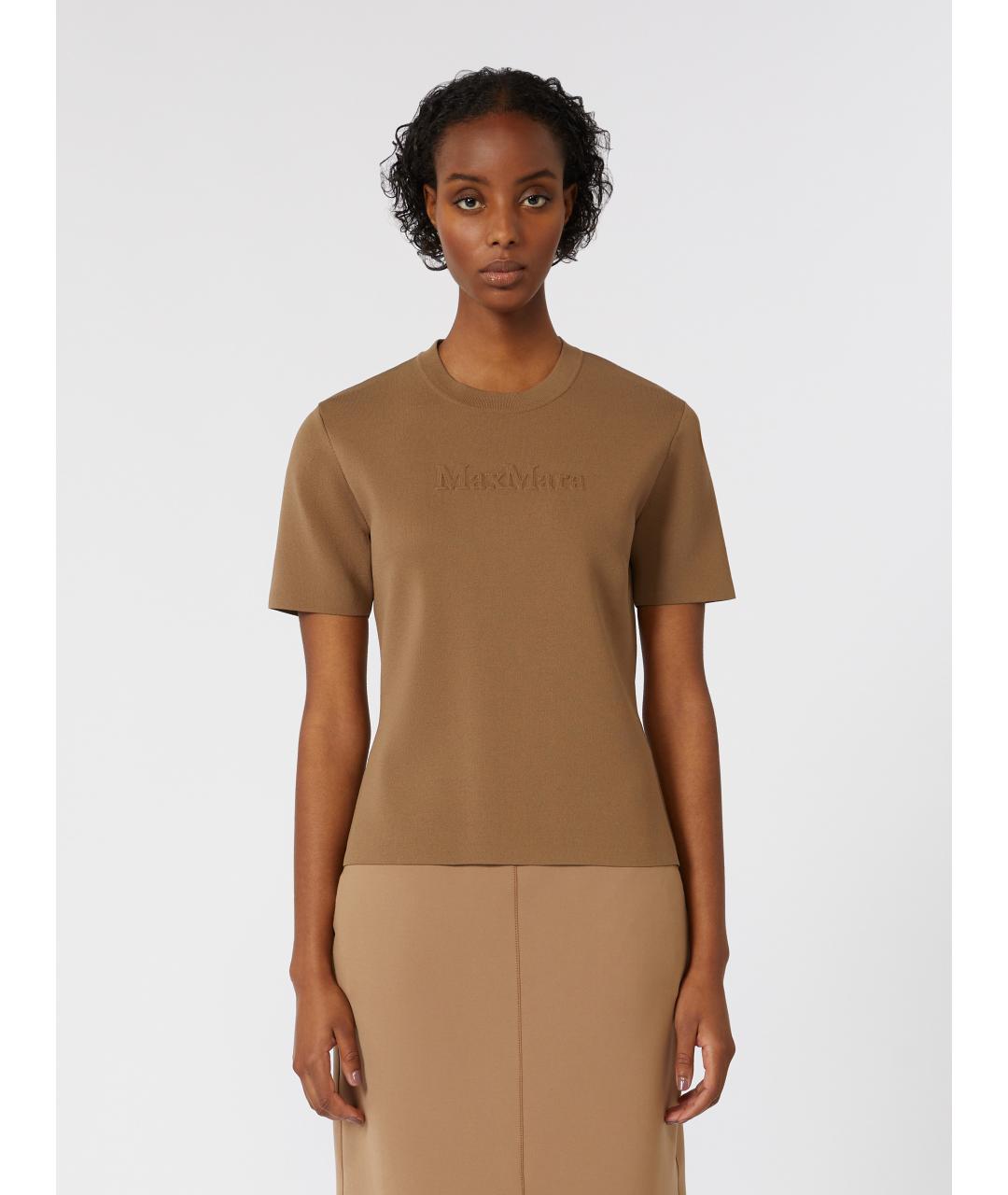 MAX MARA Коричневая хлопковая футболка, фото 3