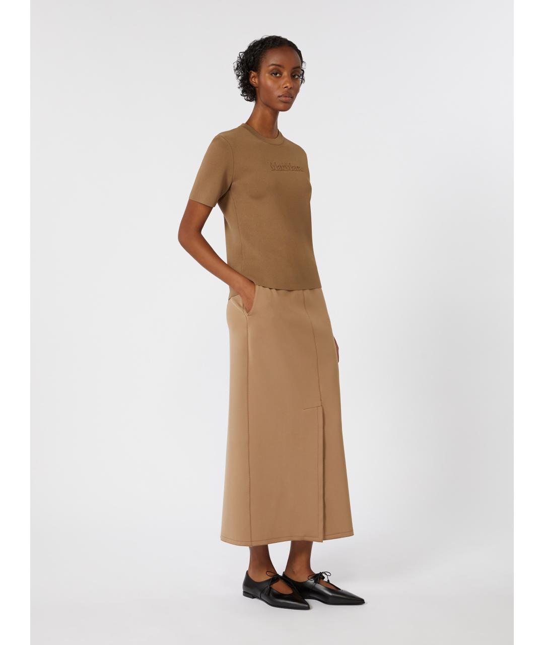 MAX MARA Коричневая хлопковая футболка, фото 2