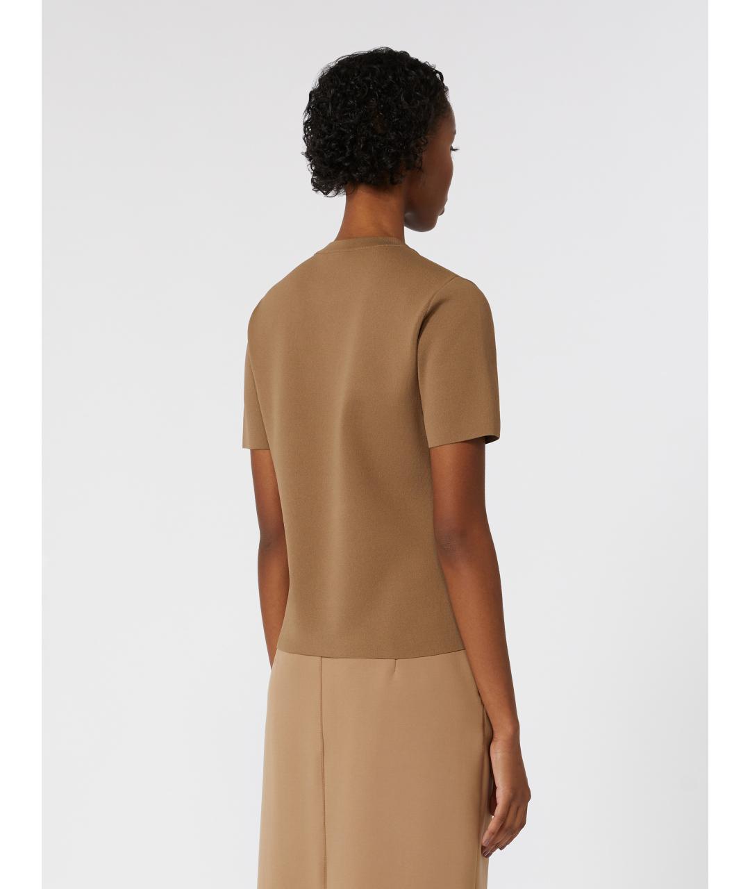 MAX MARA Коричневая хлопковая футболка, фото 4