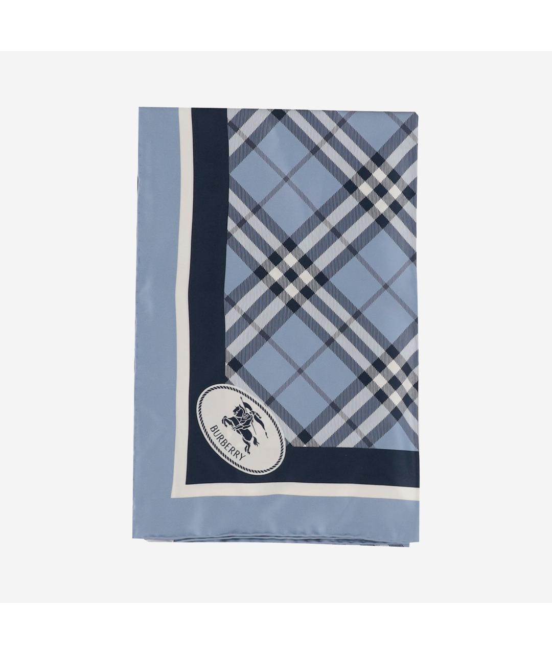 BURBERRY Голубой шелковый шарф, фото 4