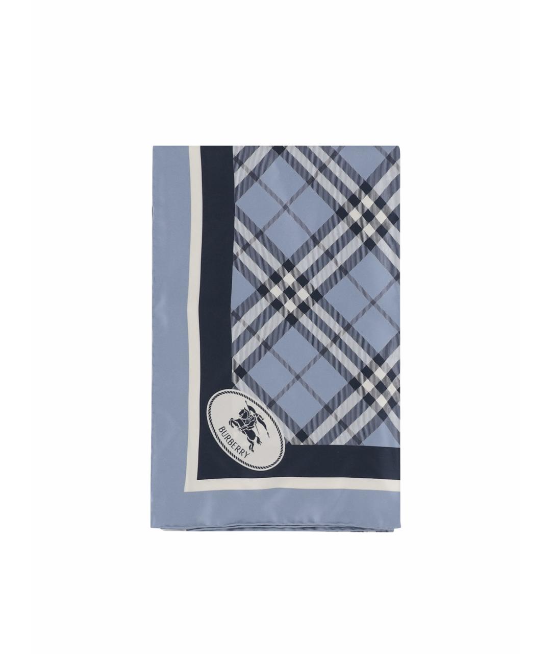 BURBERRY Голубой шелковый шарф, фото 1