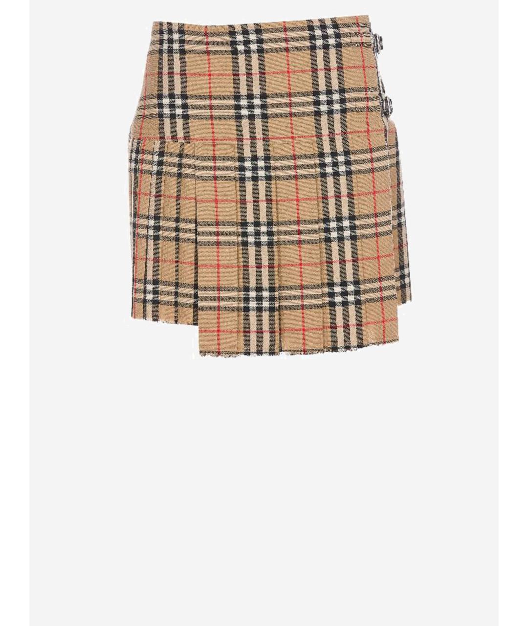 BURBERRY Бежевая шерстяная юбка мини, фото 2