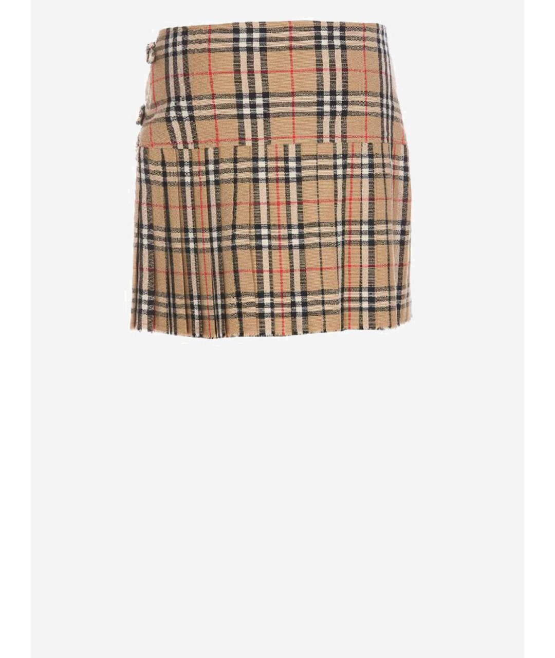 BURBERRY Бежевая шерстяная юбка мини, фото 3