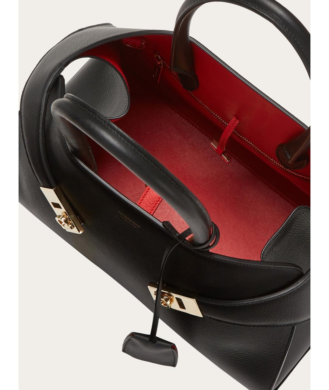 FERRAGAMO Черная кожаная сумка тоут, фото 4