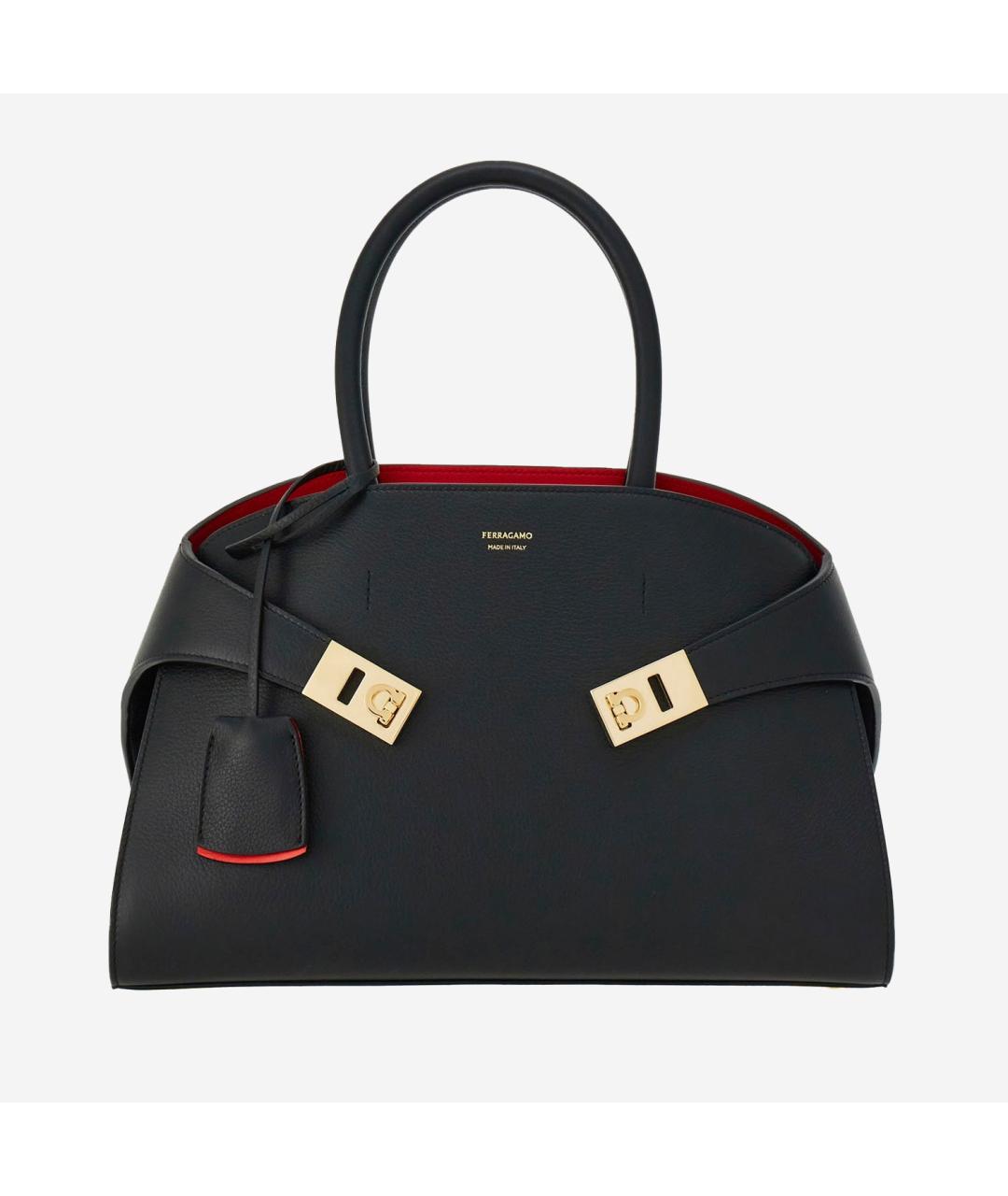 FERRAGAMO Черная кожаная сумка тоут, фото 6