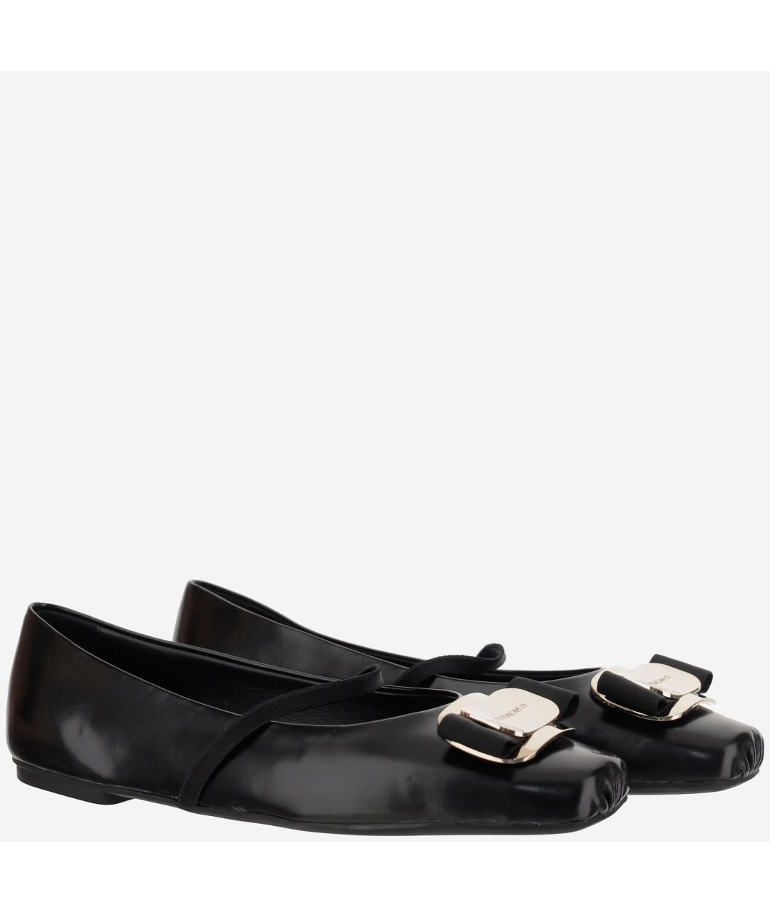 FERRAGAMO Черные кожаные балетки, фото 3