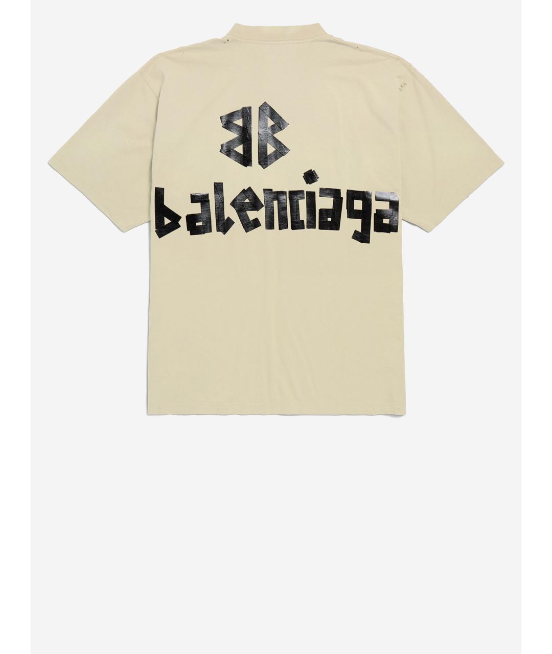 BALENCIAGA Бежевая хлопковая футболка, фото 2