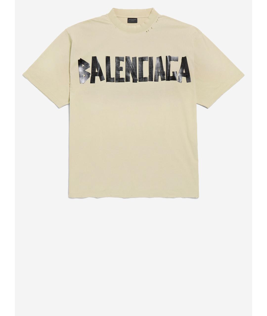 BALENCIAGA Бежевая хлопковая футболка, фото 4