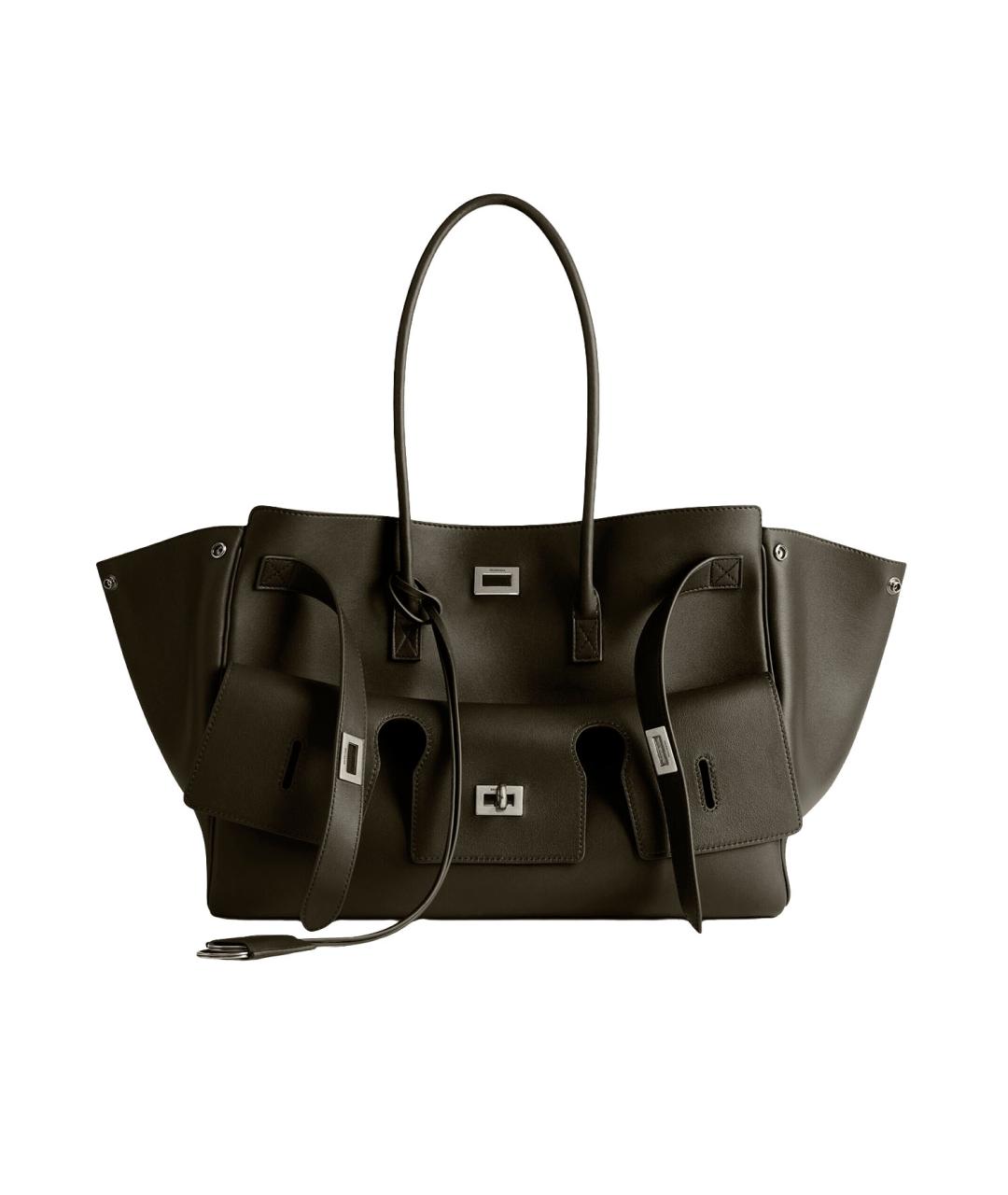 BALENCIAGA Хаки кожаная сумка тоут, фото 1