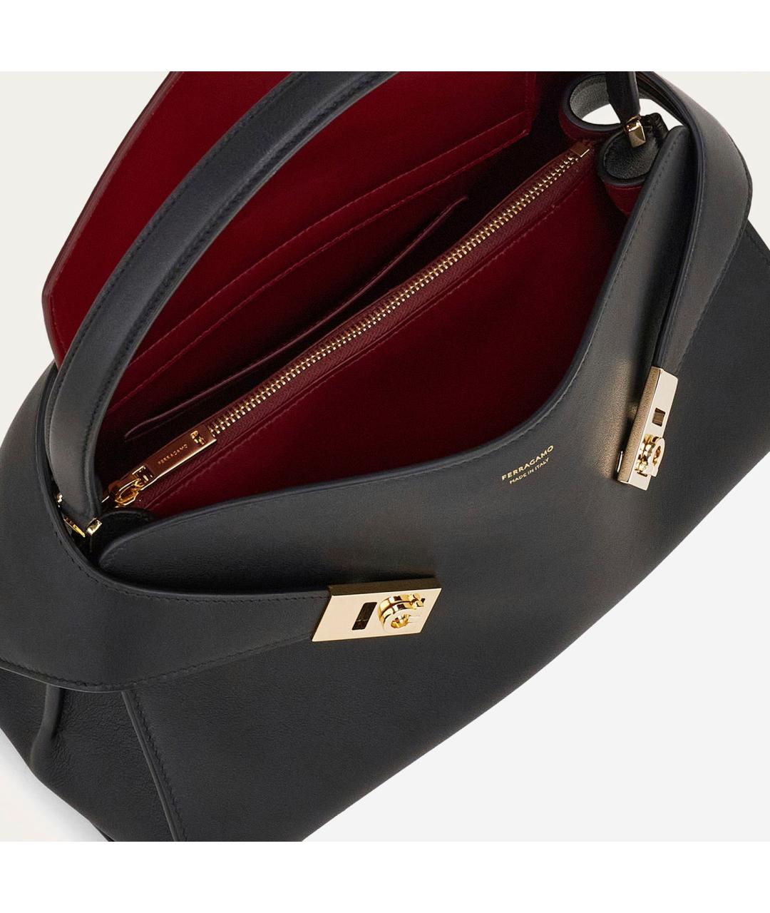 FERRAGAMO Черная кожаная сумка тоут, фото 4