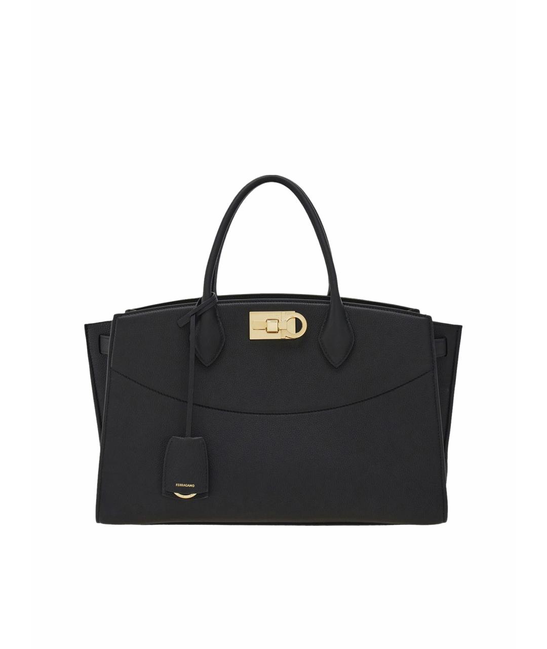 FERRAGAMO Черная кожаная сумка тоут, фото 1