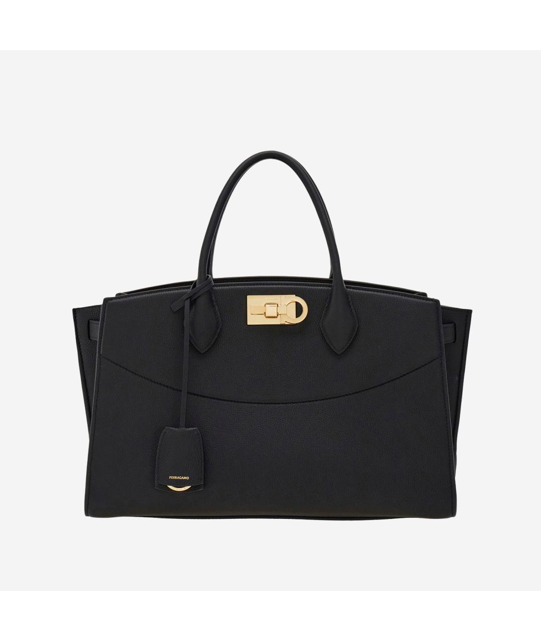 FERRAGAMO Черная кожаная сумка тоут, фото 6