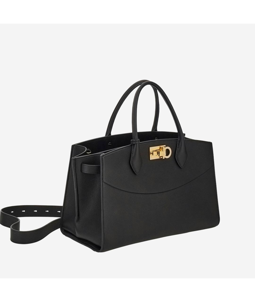 FERRAGAMO Черная кожаная сумка тоут, фото 4