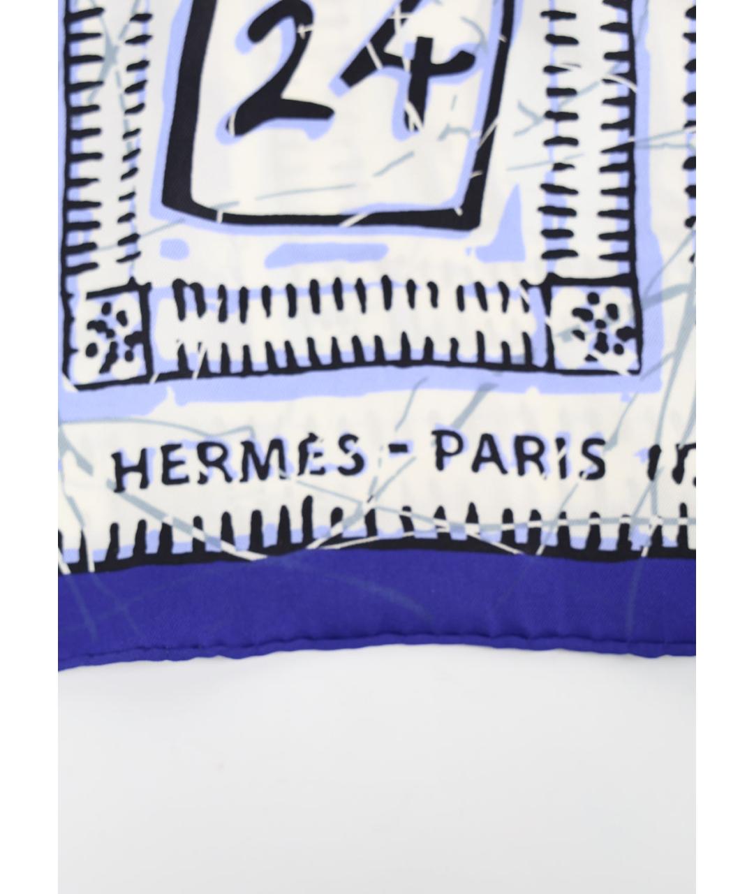 HERMES Синий шелковый платок, фото 4