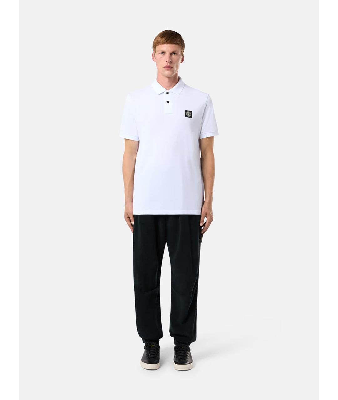 STONE ISLAND Белое хлопко-эластановое поло с коротким рукавом, фото 2