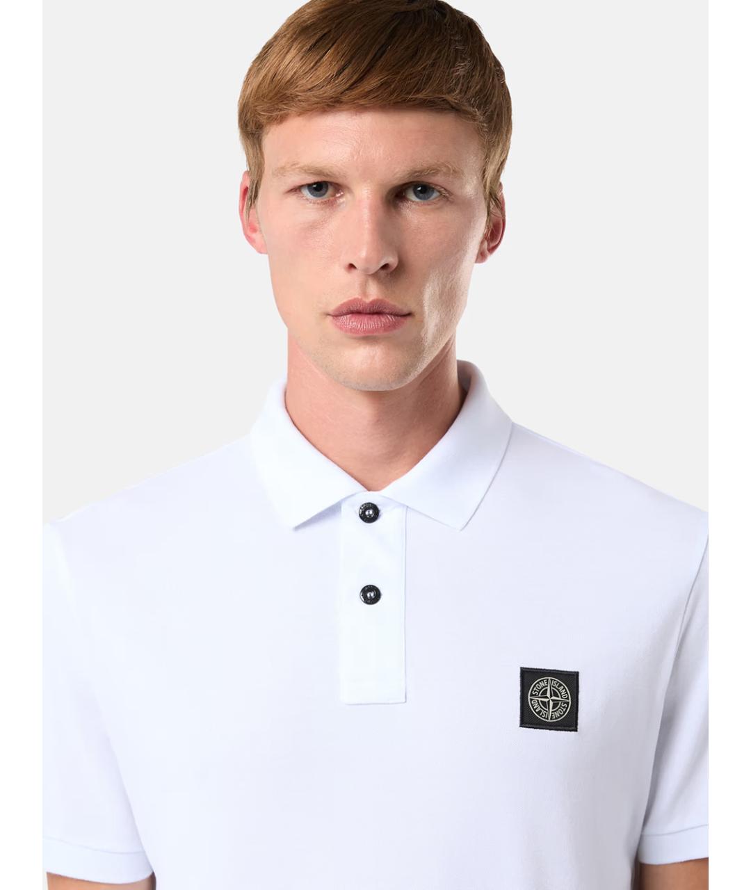 STONE ISLAND Белое хлопко-эластановое поло с коротким рукавом, фото 3