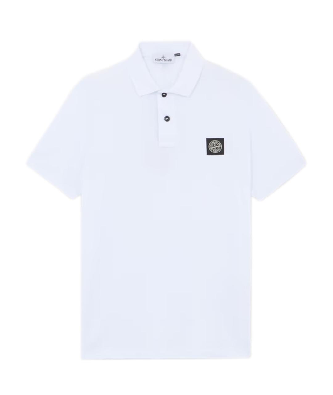 STONE ISLAND Белое хлопко-эластановое поло с коротким рукавом, фото 1