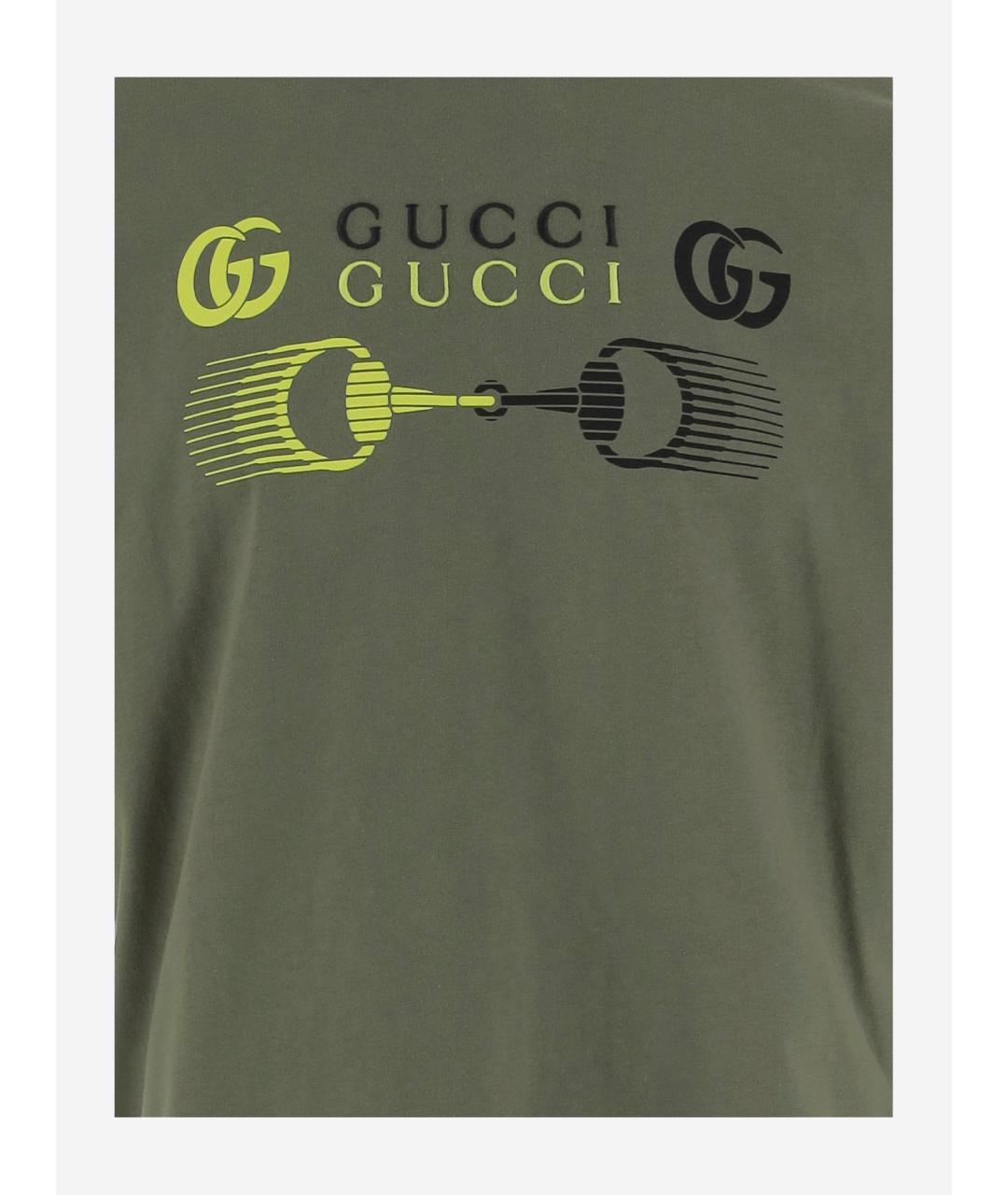 GUCCI Хаки хлопковая футболка, фото 3