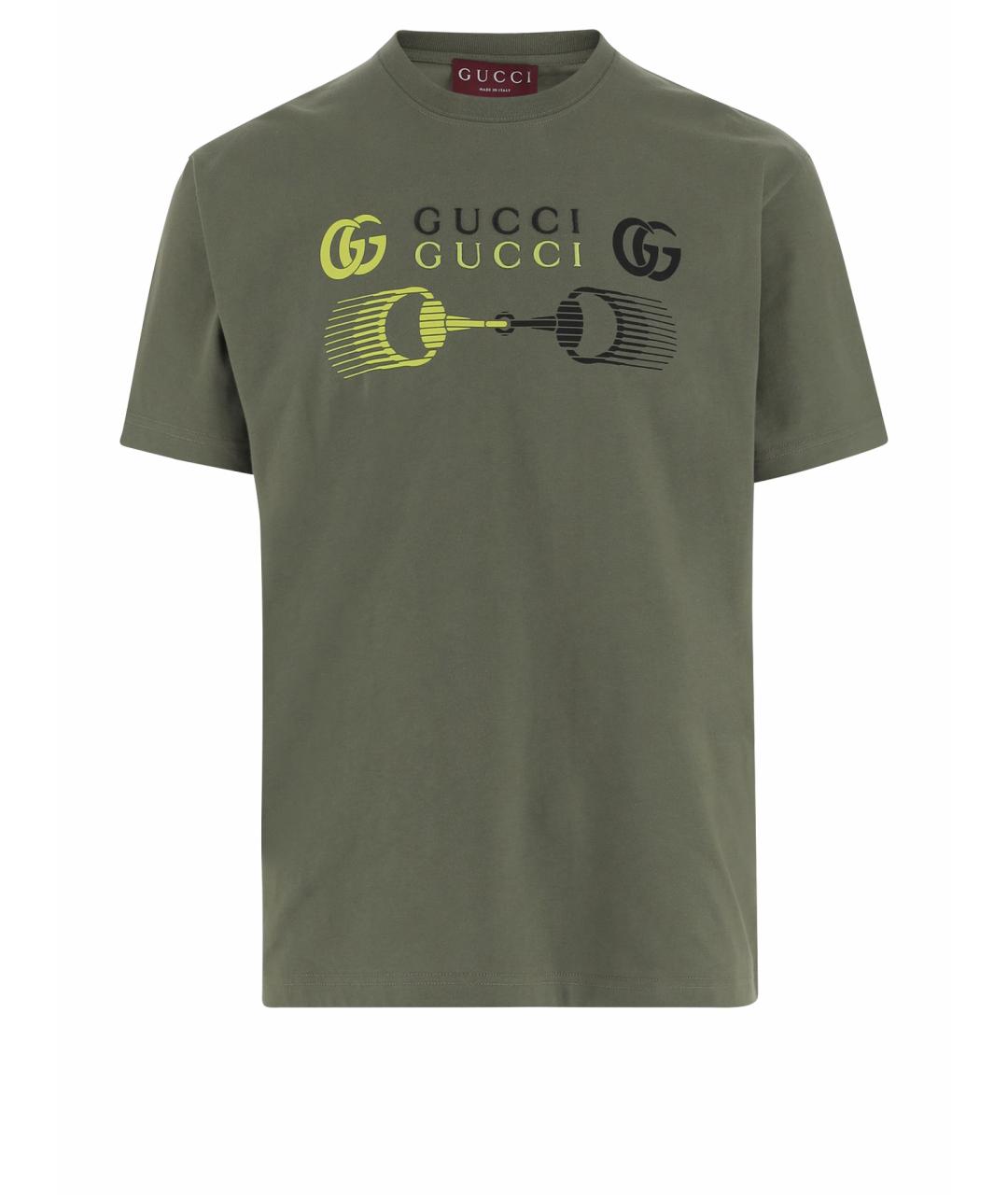 GUCCI Хаки хлопковая футболка, фото 1