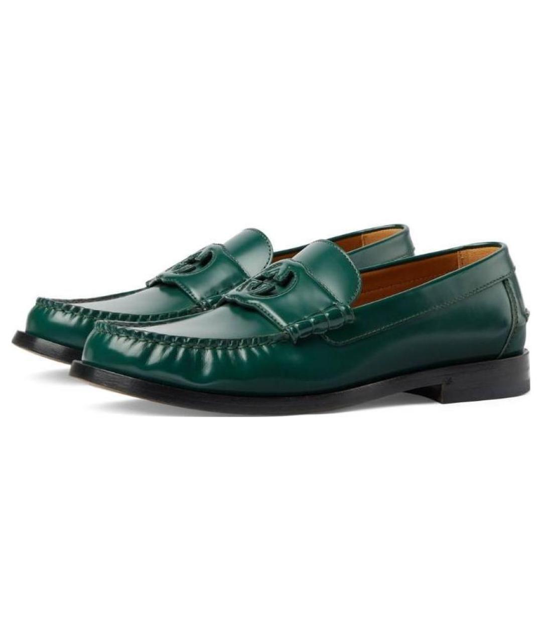 GUCCI Зеленые кожаные лоферы, фото 3
