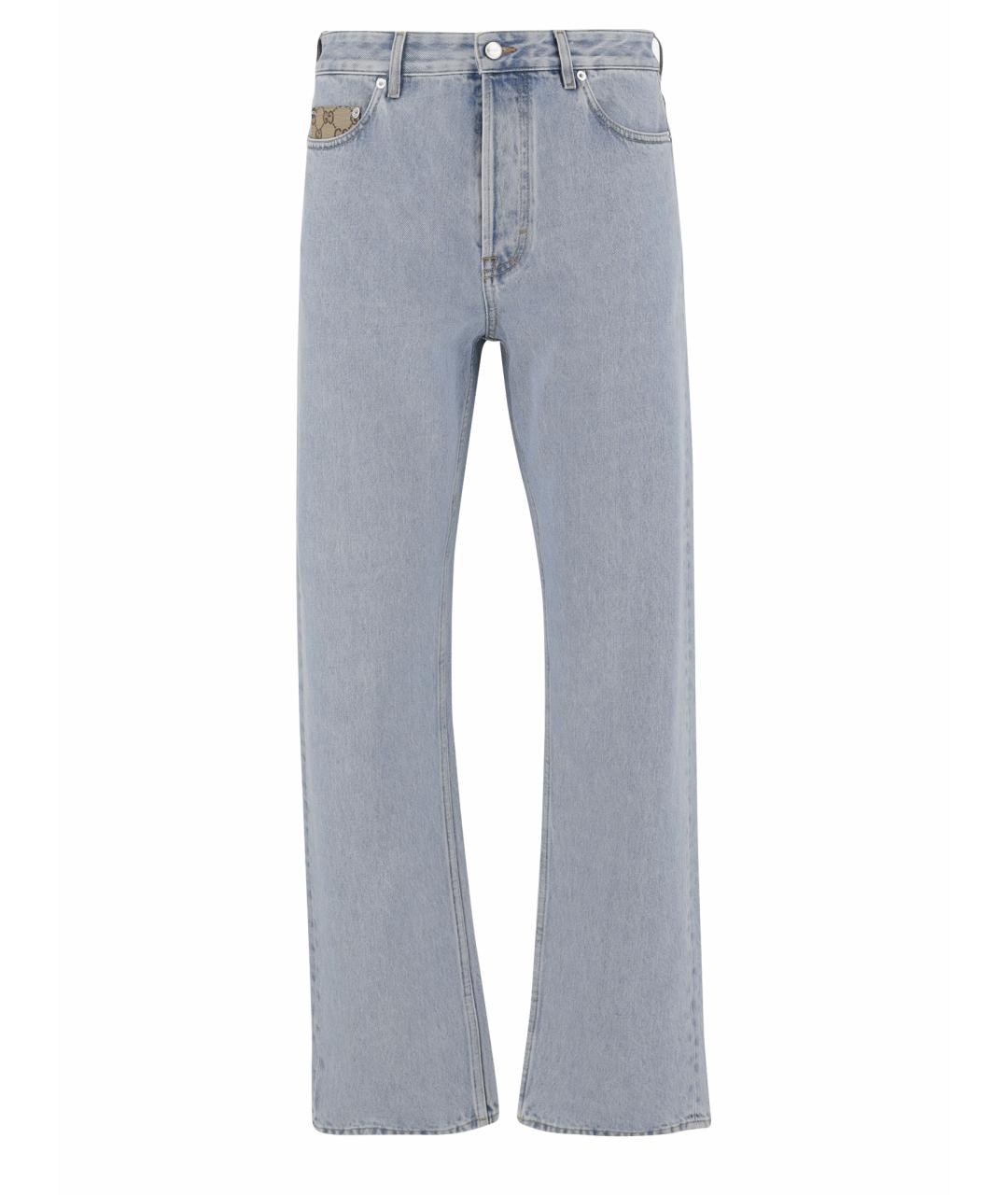 GUCCI Голубые хлопковые прямые джинсы, фото 1