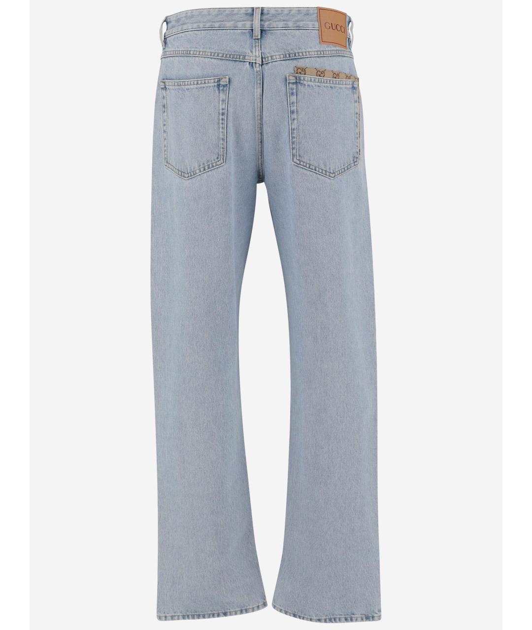 GUCCI Голубые хлопковые прямые джинсы, фото 2