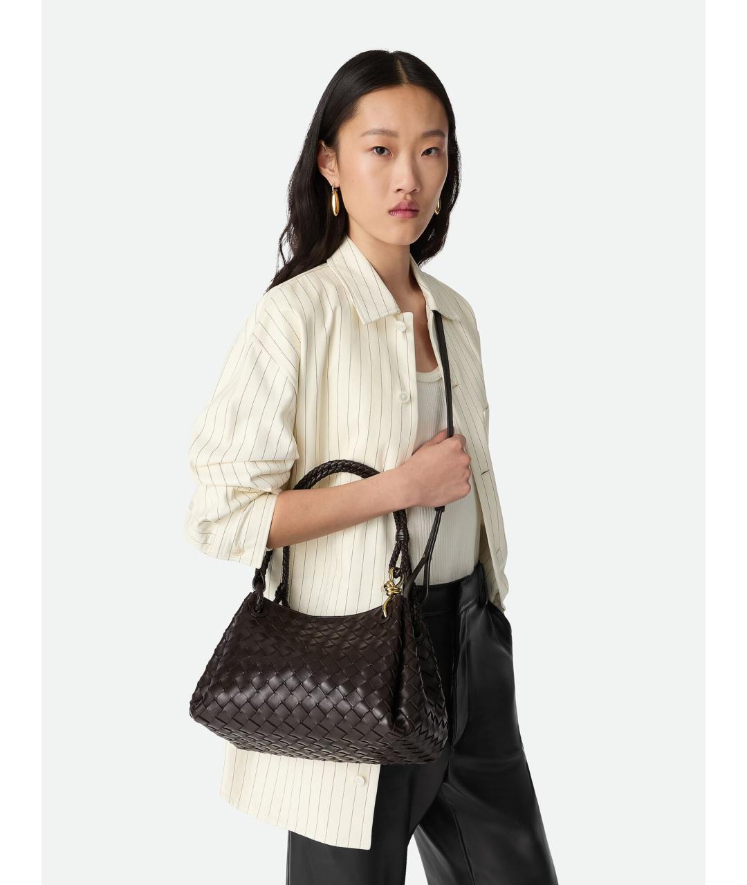 BOTTEGA VENETA Коричневая кожаная сумка через плечо, фото 6