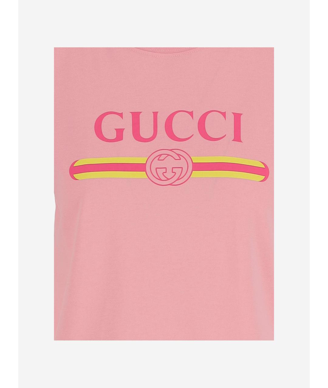 GUCCI Розовая хлопковая футболка, фото 3