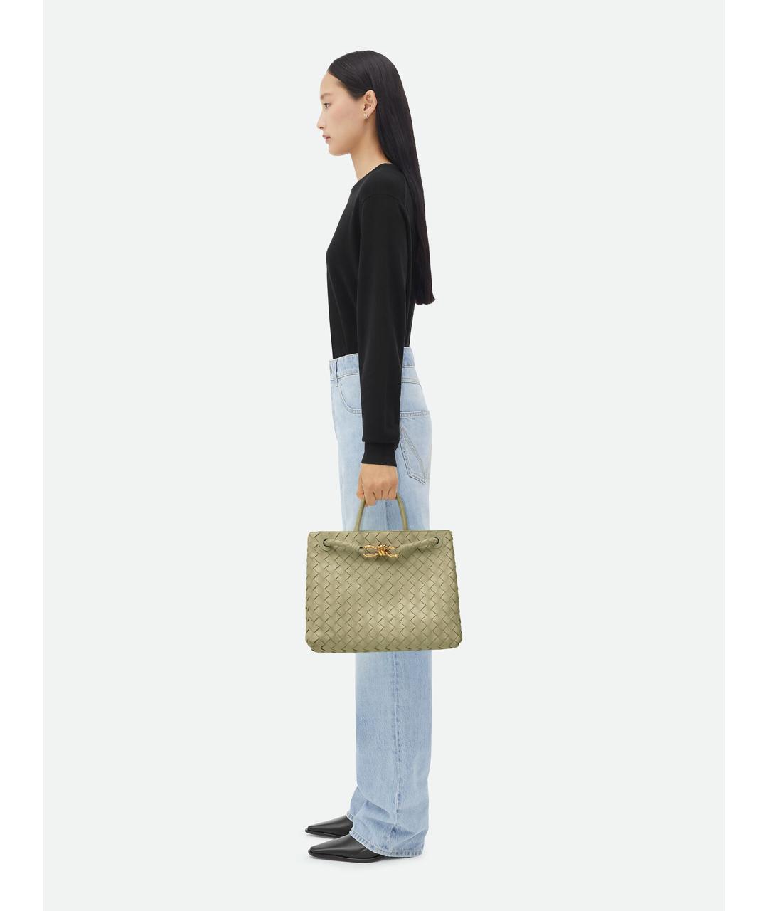 BOTTEGA VENETA Зеленая кожаная сумка тоут, фото 7