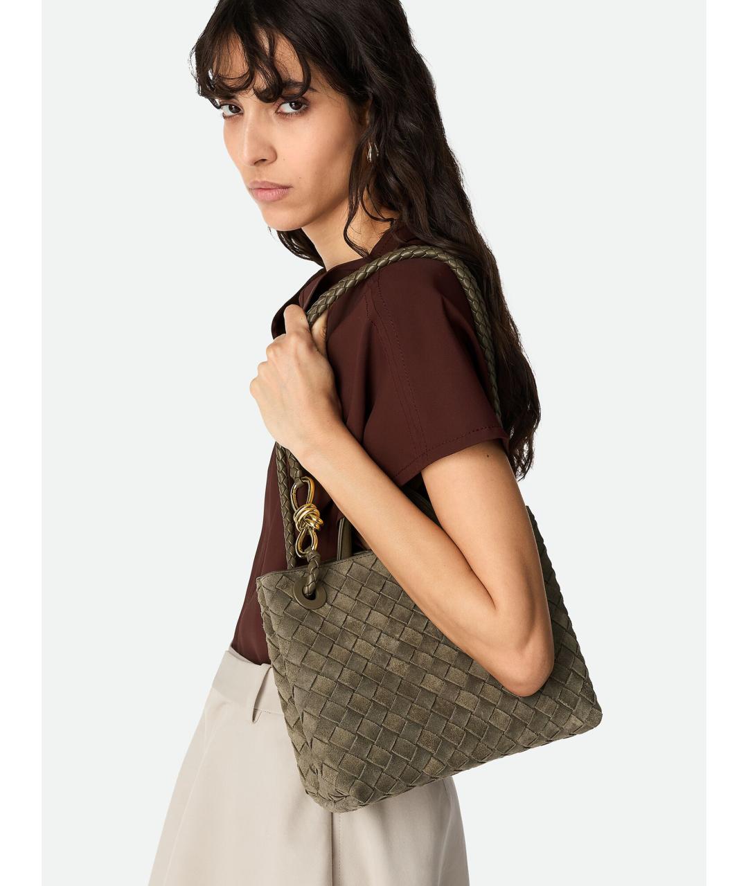 BOTTEGA VENETA Зеленая замшевая сумка тоут, фото 7