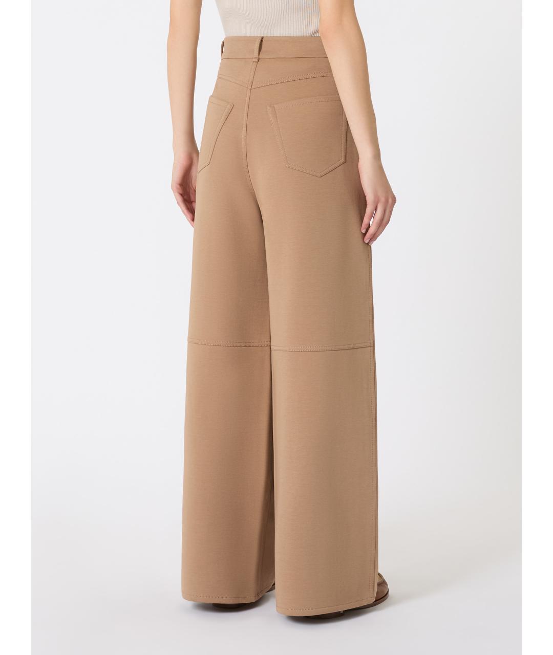'S MAX MARA Бежевые хлопко-эластановые прямые брюки, фото 4
