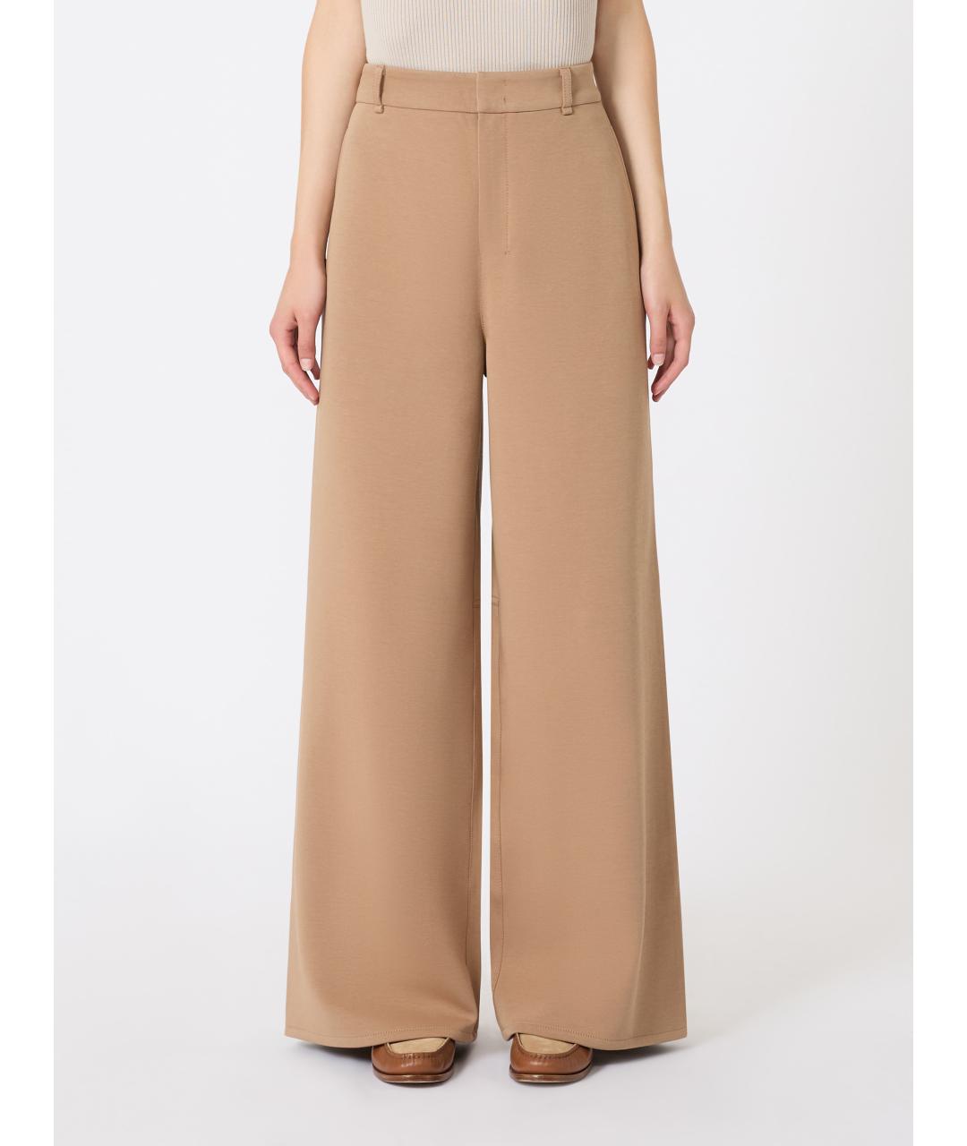 'S MAX MARA Бежевые хлопко-эластановые прямые брюки, фото 3