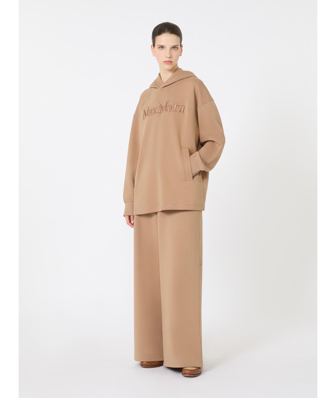 'S MAX MARA Бежевые хлопко-эластановые прямые брюки, фото 2