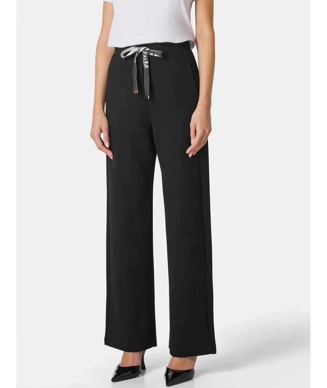 'S MAX MARA Черные хлопко-эластановые прямые брюки, фото 3