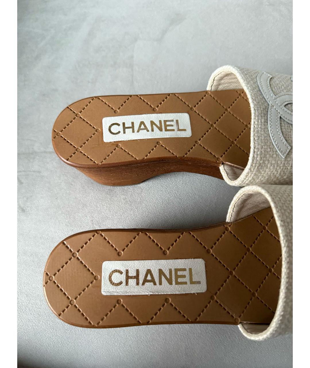 CHANEL Белые текстильные сабо, фото 3