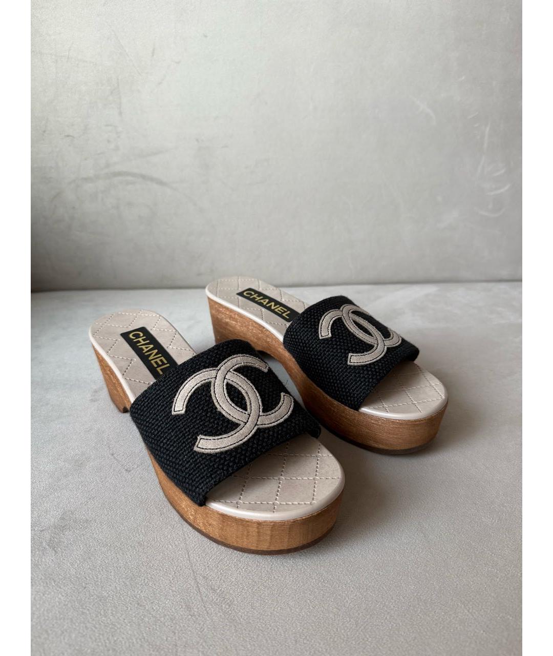 CHANEL Черные текстильные сабо, фото 7