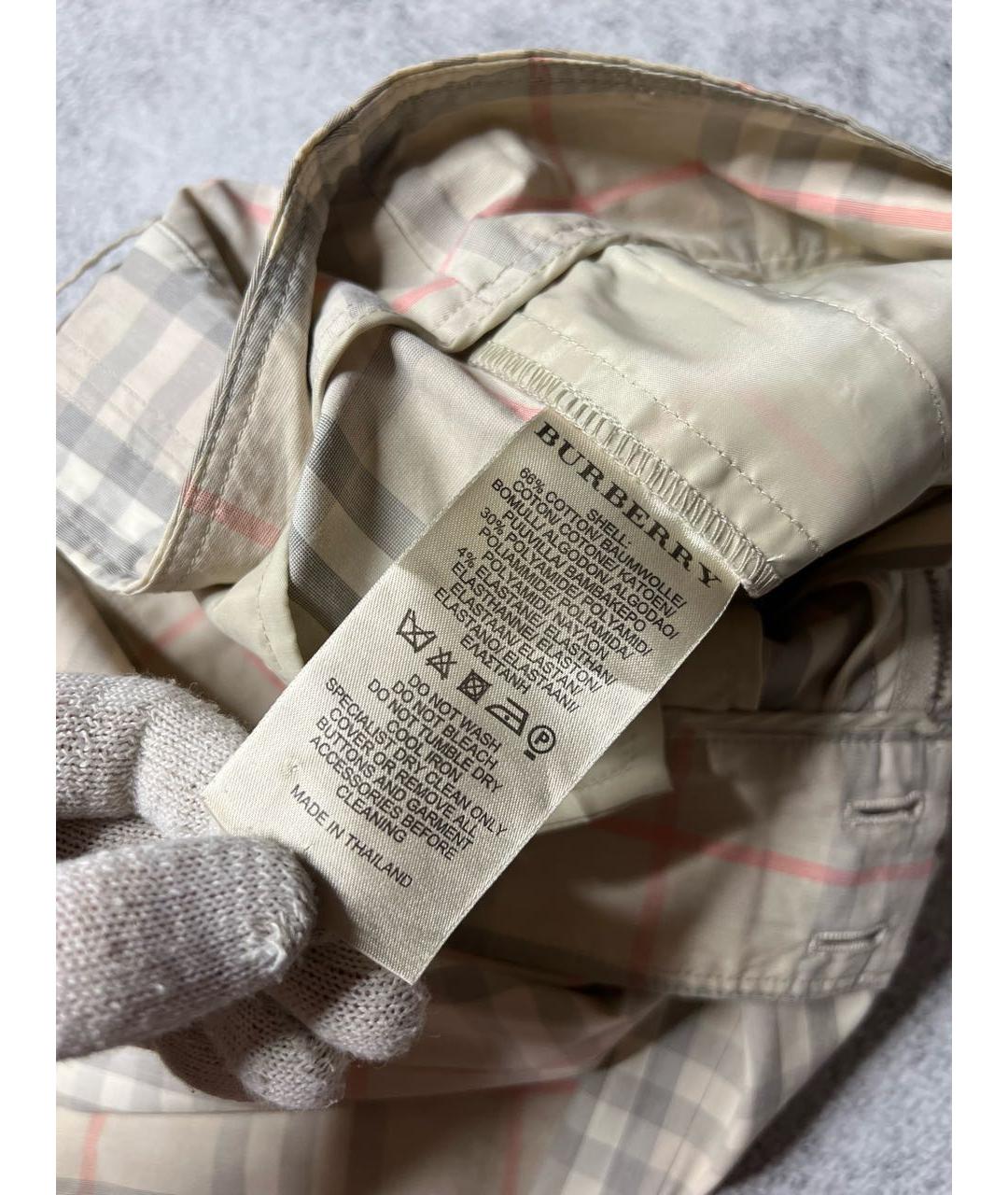 BURBERRY Бежевые хлопко-эластановые бриджи, фото 7