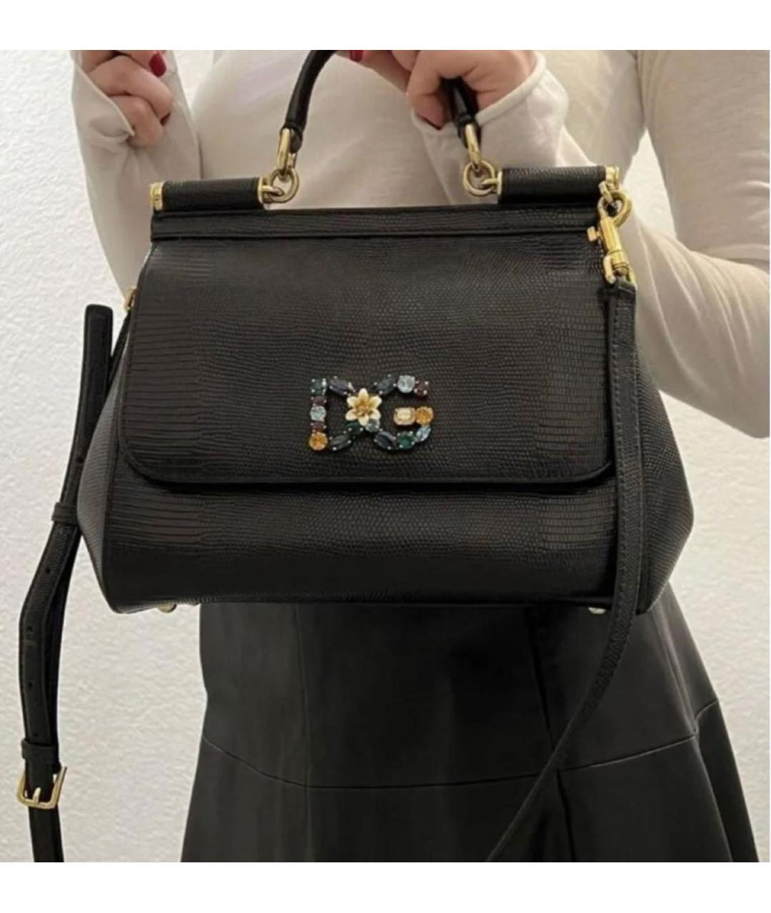 DOLCE&GABBANA Черная кожаная сумка с короткими ручками, фото 4