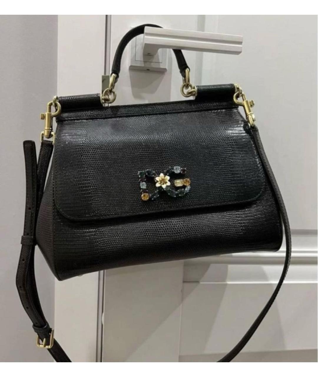 DOLCE&GABBANA Черная кожаная сумка с короткими ручками, фото 2