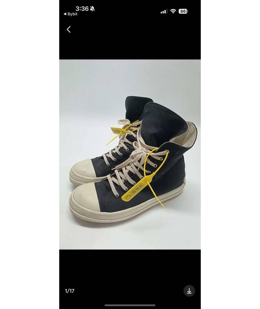 RICK OWENS DRKSHDW Черные текстильные высокие кроссовки / кеды, фото 2
