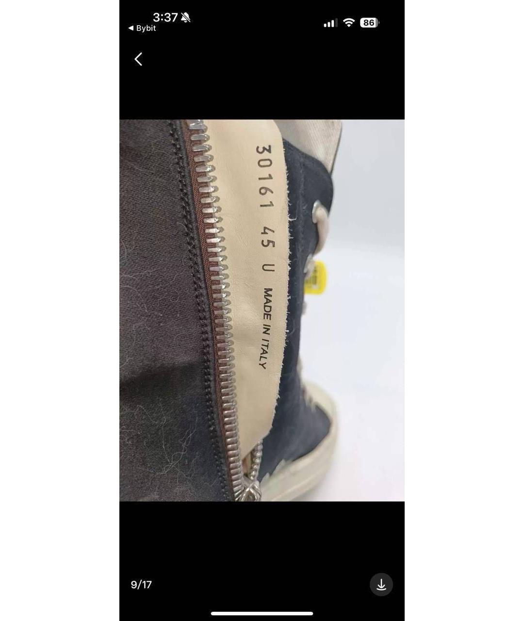 RICK OWENS DRKSHDW Черные текстильные высокие кроссовки / кеды, фото 4