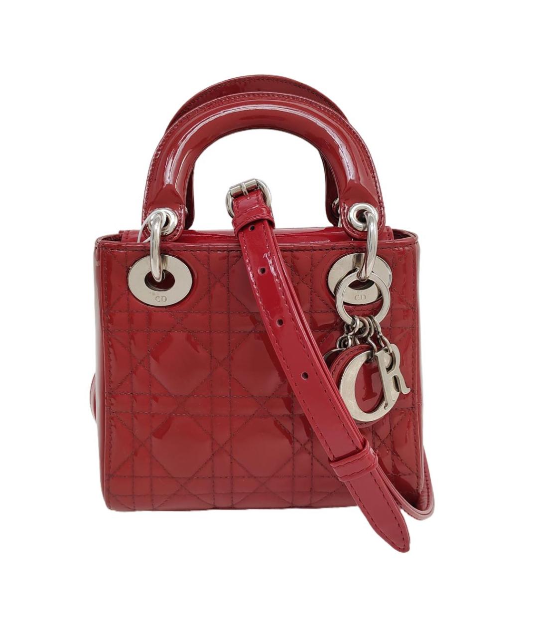 CHRISTIAN DIOR Красная сумка с короткими ручками из лакированной кожи, фото 6