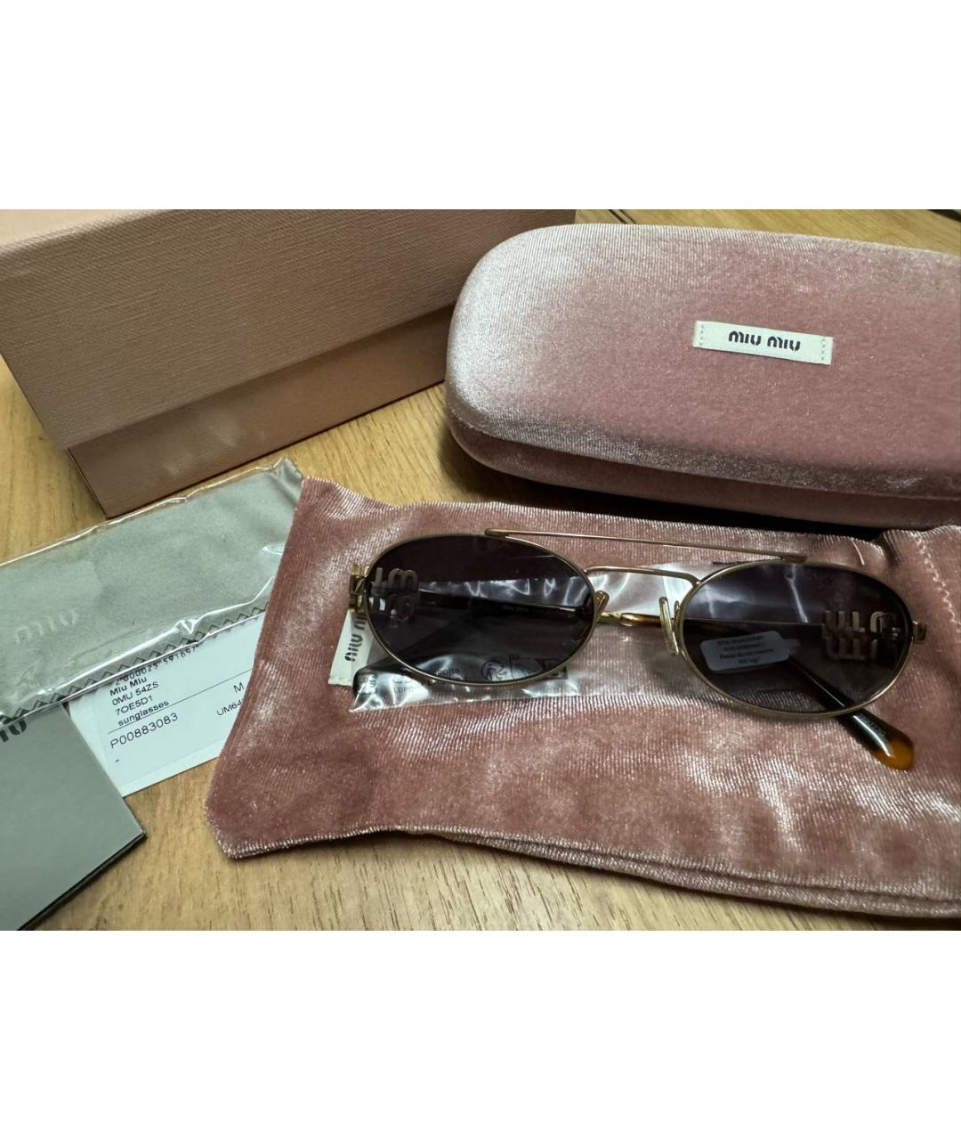 MIU MIU Золотые металлические солнцезащитные очки, фото 2
