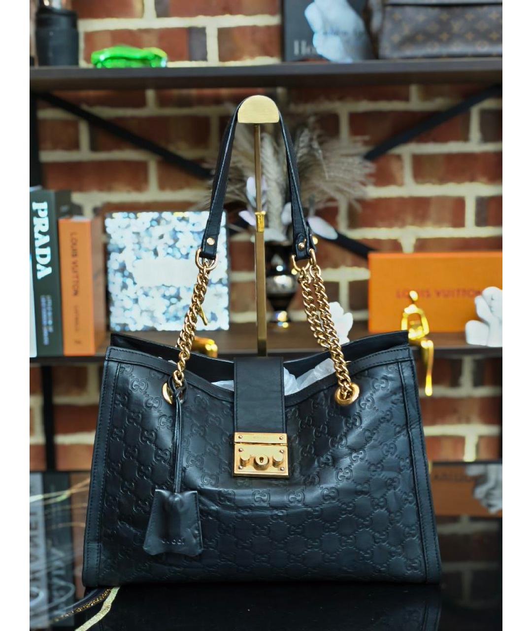 GUCCI Черная кожаная сумка с короткими ручками, фото 8