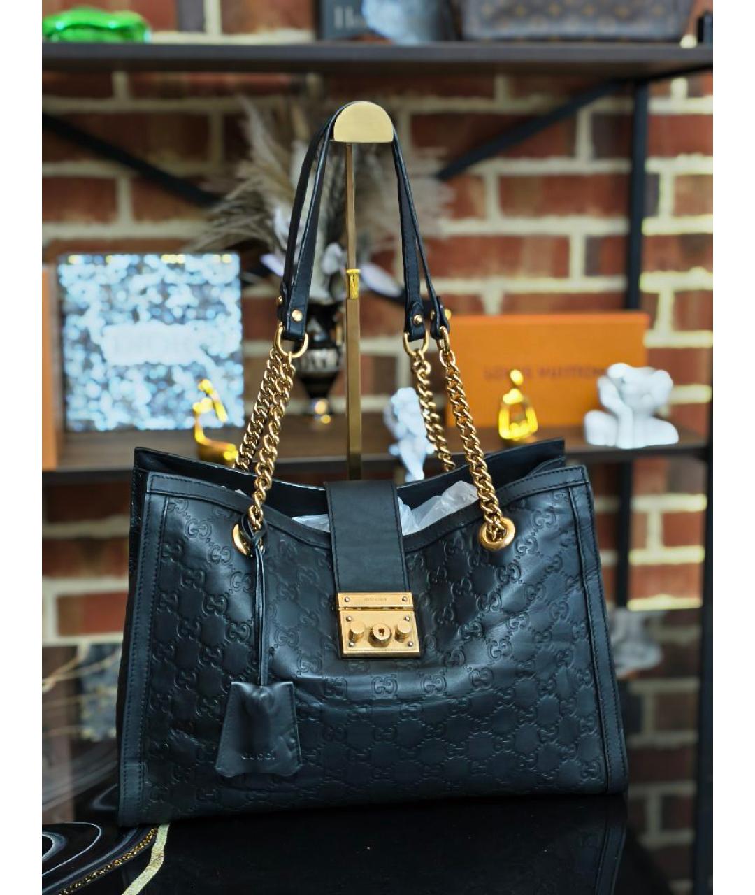 GUCCI Черная кожаная сумка с короткими ручками, фото 2